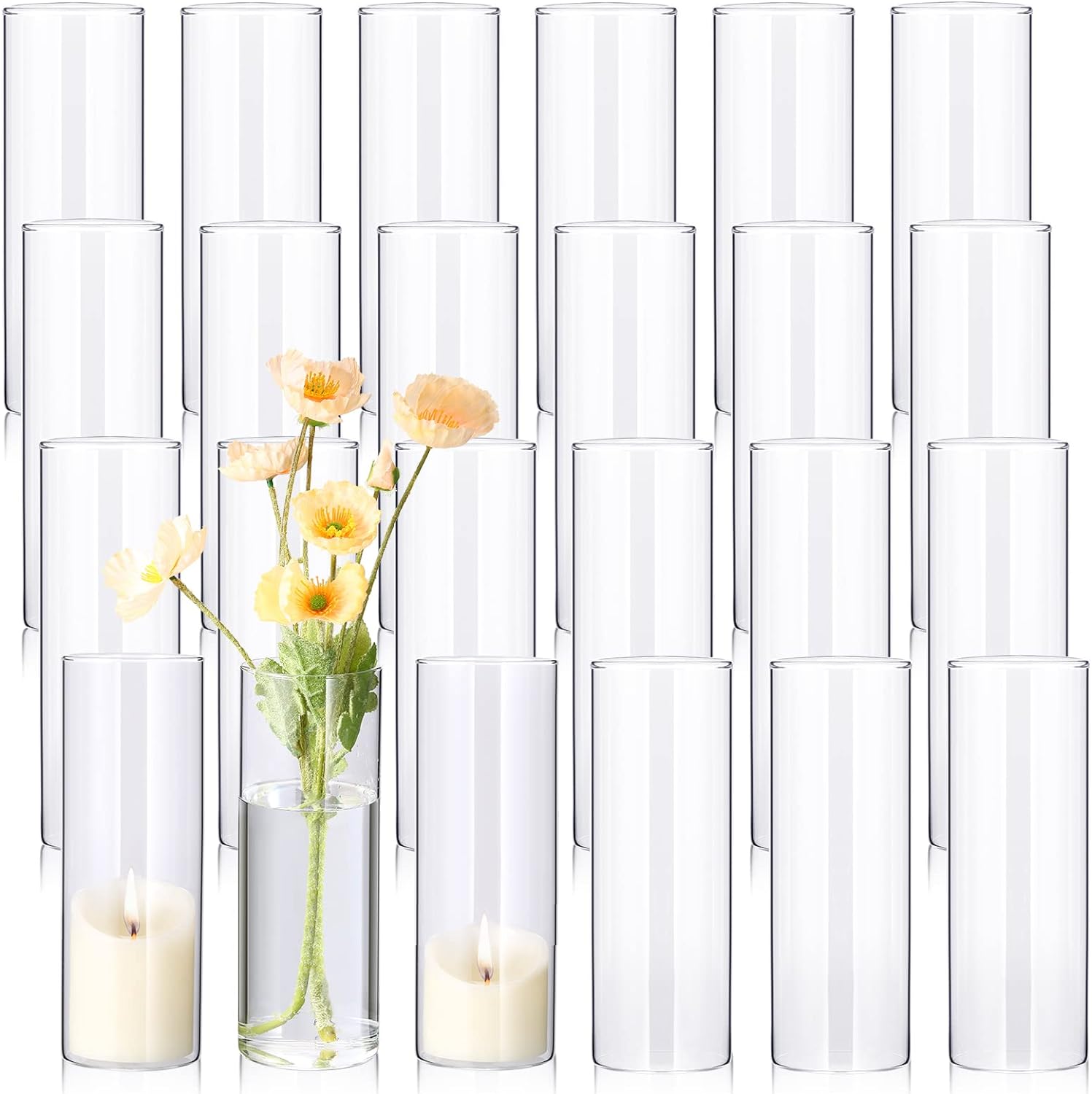 24 Pcs 8 Inch Tall Clear Cylinder Glass Vases Bulk Set for Elegant M LIGSY